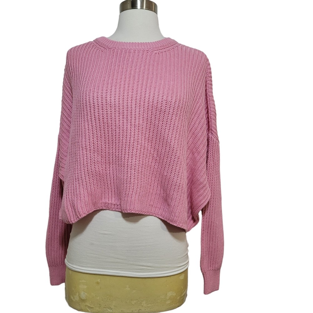 NWT Cotton Candy LA Pink Long Sleeve Boxy Oversize Cropped Knit Sweater Size S